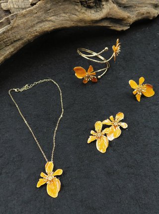 Parure artigianale fiorata oro e arancio