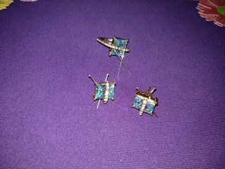 Conjunto Anillo y Pendientes Turquesa Chapado Oro