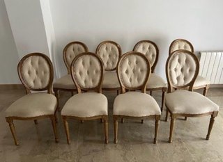 Conjunto 8 Sillas Luis XV Beige/Marrón