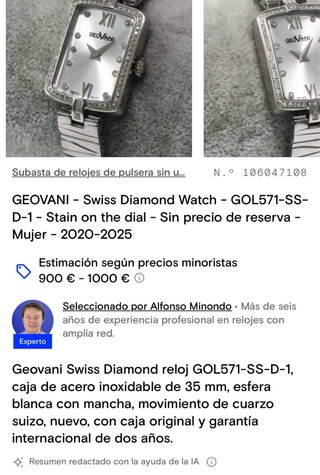 Reloj Geovani Mujer Diamantes Suizos