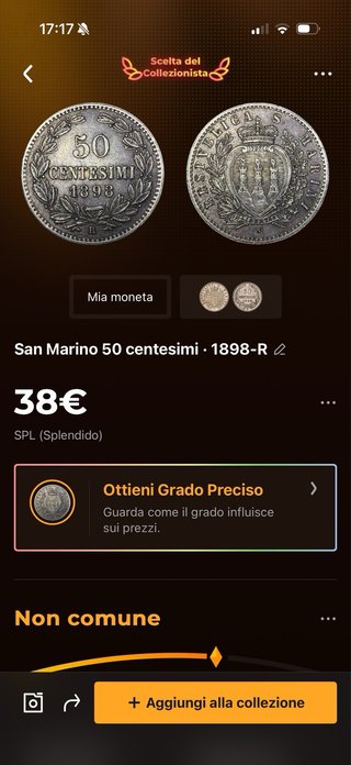 Moneta 50 Centesimi San Marino 1898 in argento