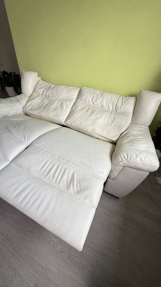 Sofá Natuzzi 3 Plazas de Cuero Blanco Relax