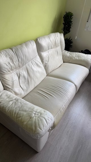 Sofá Natuzzi 3 Plazas de Cuero Blanco Relax