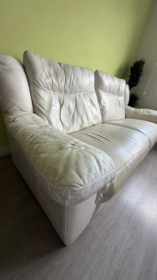 Sofá Natuzzi 3 Plazas de Cuero Blanco Relax