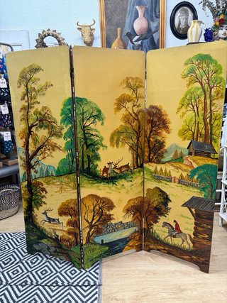 Biombo Antiguo de Madera Pintado a Mano
