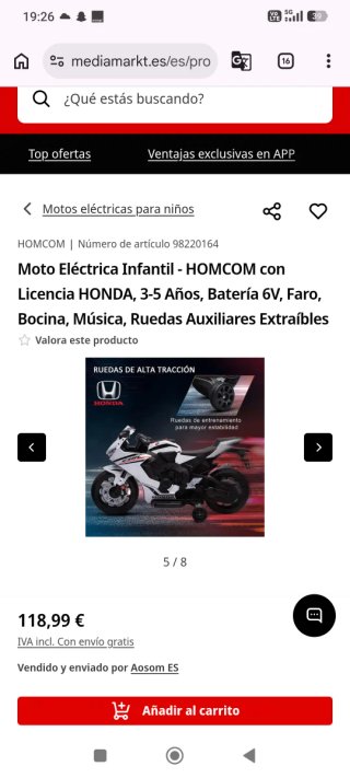 Moto Eléctrica Infantil Honda 6V , sin casi uso