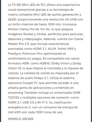 TV TCL 65 Mini LED 65C805