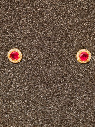 Pendientes Oro 9k Plata Circonita Roja