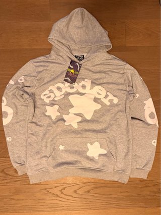 Felpa Spider Hoodie L Grigio Bianco Nuova con Cart