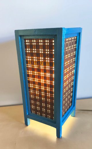 Lampada Vintage Legno e Bambù Blu da Tavolo