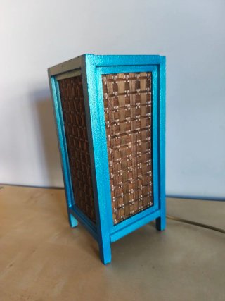 Lampada Vintage Legno e Bambù Blu da Tavolo