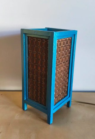 Lampada Vintage Legno e Bambù Blu da Tavolo