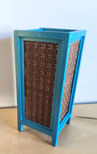 Lampada Vintage Legno e Bambù Blu da Tavolo