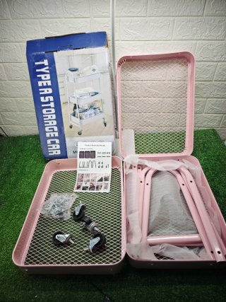 Carrito auxiliar rosa 3 niveles con ruedas