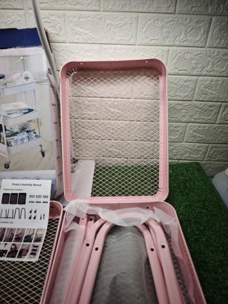 Carrito auxiliar rosa 3 niveles con ruedas