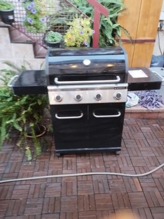 Barbacoa de gas negra y plateada