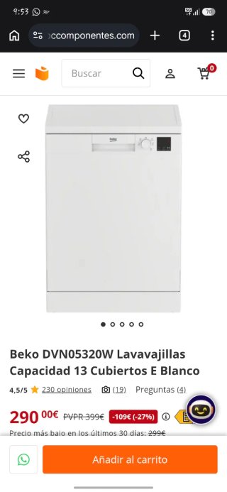 Lavavajillas Beko DVN05320W Blanco