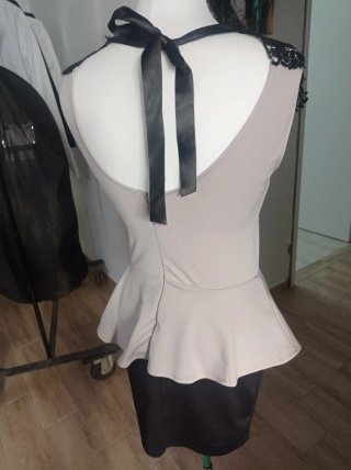 Abito elegante pizzo nero beige