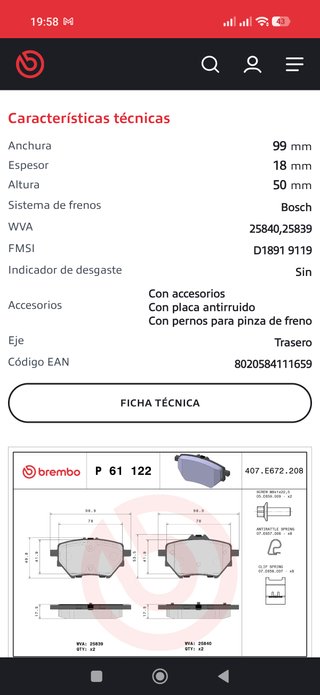 Pastillas de Freno Brembo trasera P61 122