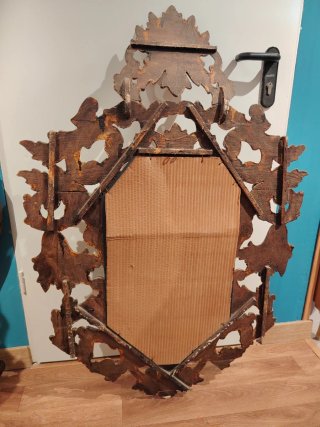 Antiguo espejo cornucopia madera tallada dorada