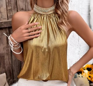 Blusa Dorada con Cuello Halter No es marca