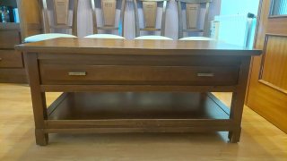 Conjunto comedor pino cerezo: 2 mesas + 6 sillas