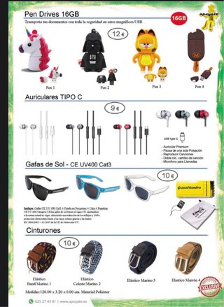 Lote de Accesorios: USB, Auriculares y Gafas