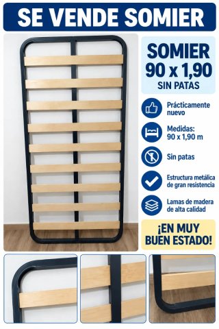 Somier 90x1,90 Metálico Madera Sin Patas