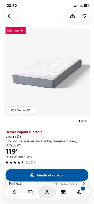 Estructura de Cama SLATTUM + colchón IKEA 90x200cm