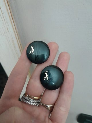 Orecchini vintage YSL bottoni blu scuro e oro