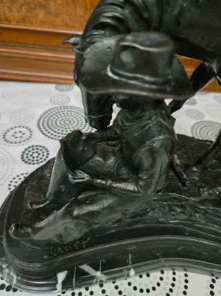 Figura bronce jinete y caballo antigua firmada
