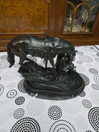 Figura bronce jinete y caballo antigua firmada