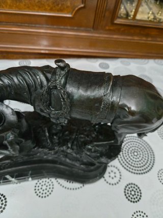 Figura bronce jinete y caballo antigua firmada