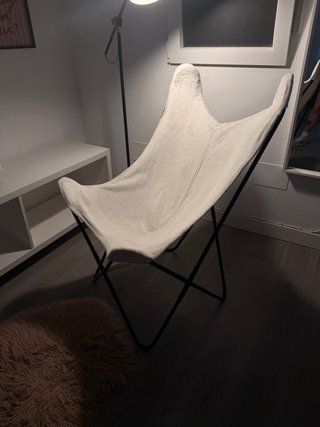 Silla Mariposa Blanca Tela y Metal