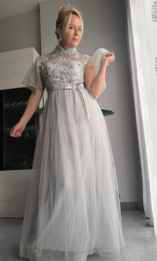 Vestido de Gala Largo Gris