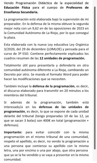 Programación Didáctica oposición Educación Física