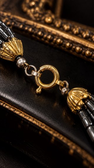 Collana vintage quarzo rosa e ematite