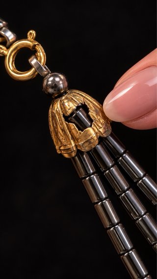 Collana vintage quarzo rosa e ematite