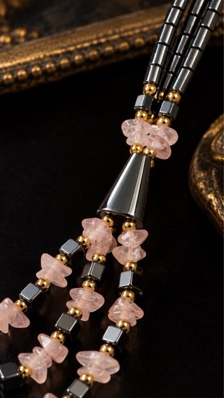Collana vintage quarzo rosa e ematite