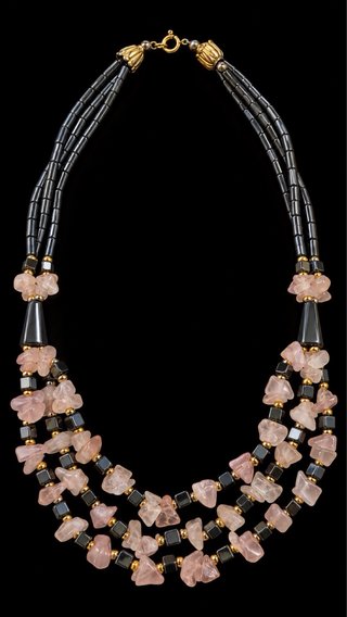 Collana vintage quarzo rosa e ematite