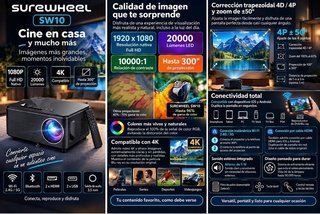 Proyector SUREWHEEL Full HD 1080P WiFi 5g - Nuevo