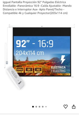 Pantalla de proyector electrica 92” con mando