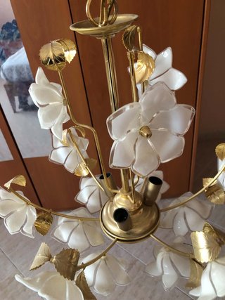 Lámpara de Techo Floral Dorada y Blanca