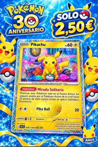 Carta Pokémon Pikachu 30 Aniversario
