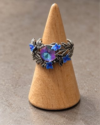 Anel de Aço com Fluorite e Flores