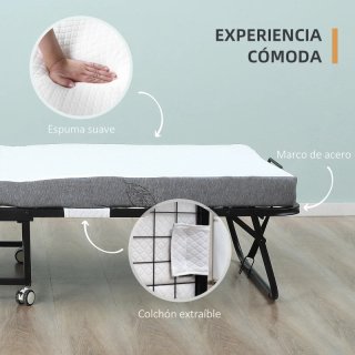 Cama plegable 200x90 cm con ruedas