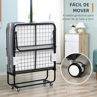 Cama plegable 200x90 cm con ruedas