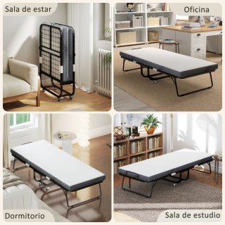 Cama plegable 200x90 cm con ruedas