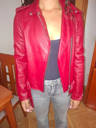 Chaqueta Motera Roja Símil Piel