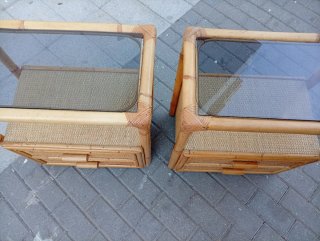 Set de 2 Mesillas de Noche de Mimbre con crista